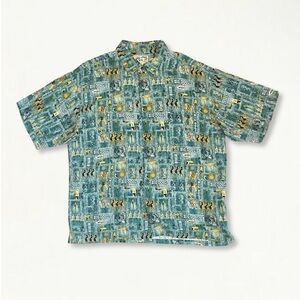 💚 Vintage Big Dogs Hawaiian 100% Rayon Shirt Tiki Hula Dancers Lava Lamps XLarge